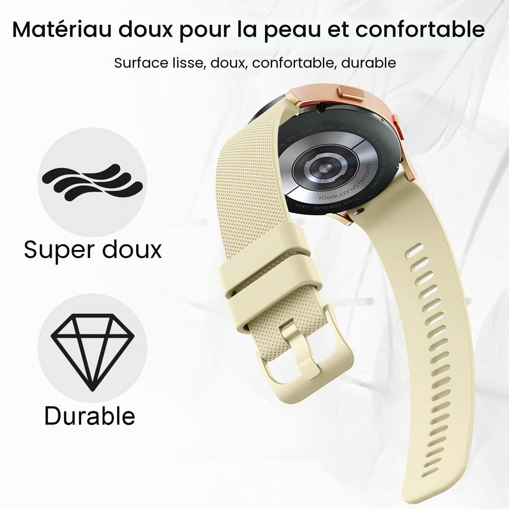 Wanme 20mm Bracelet de Montre en Silicone, Souple Bracelet de Replacement en Dégagement Rapide avec Boucle en Même Couleur Homme Femme 20mm, Starlight