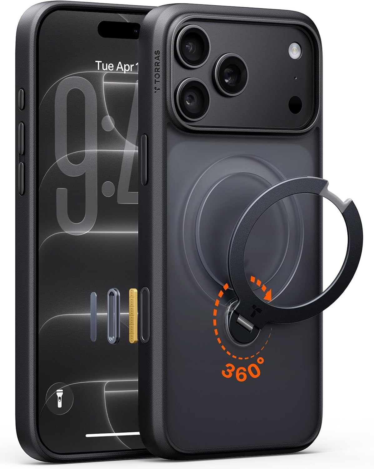 TORRAS Ostand Q3 Spin für iPhone 18 Pro Hülle für MagSafe 360°Stand Schwarz