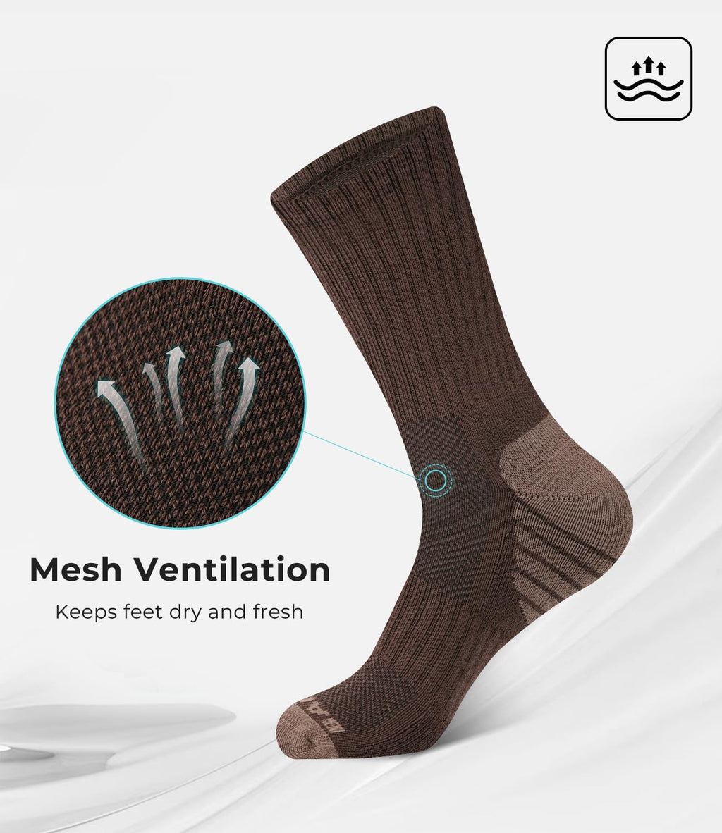 BAMBOO COOL Men's Crew Socks Athletic Cushioned Moisture Wicking 6 Pairs