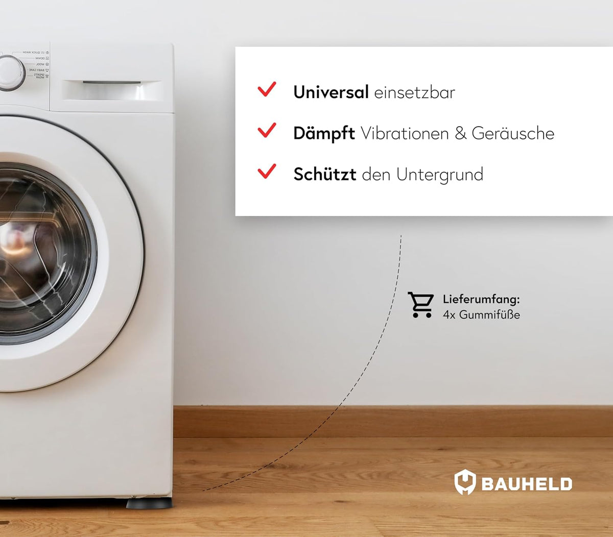 BAUHELD 4x Schwingungsdämpfer Waschmaschine und Trockner - Schwarz