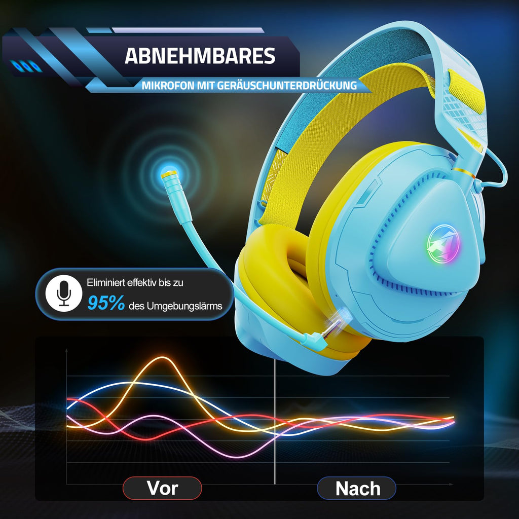 Gaming Headset Wireless für PS5 PS4 PC MAC Handy, 2.4Ghz(USB & Typ-C)+ BT