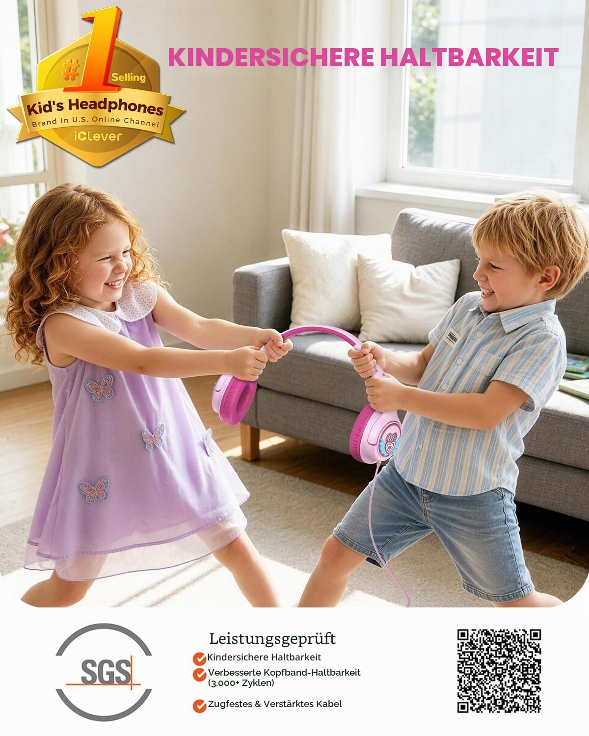 iClever HS26 Kopfhörer Kinder mit 3,5 mm Kabel für Schule/Tablet/Reisen
