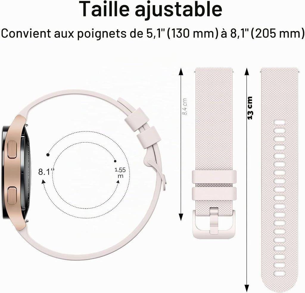 Wanme 20mm Bracelet de Montre en Silicone, Souple Bracelet de Replacement en Dégagement Rapide avec Boucle en Même Couleur Homme Femme 20mm, Starlight