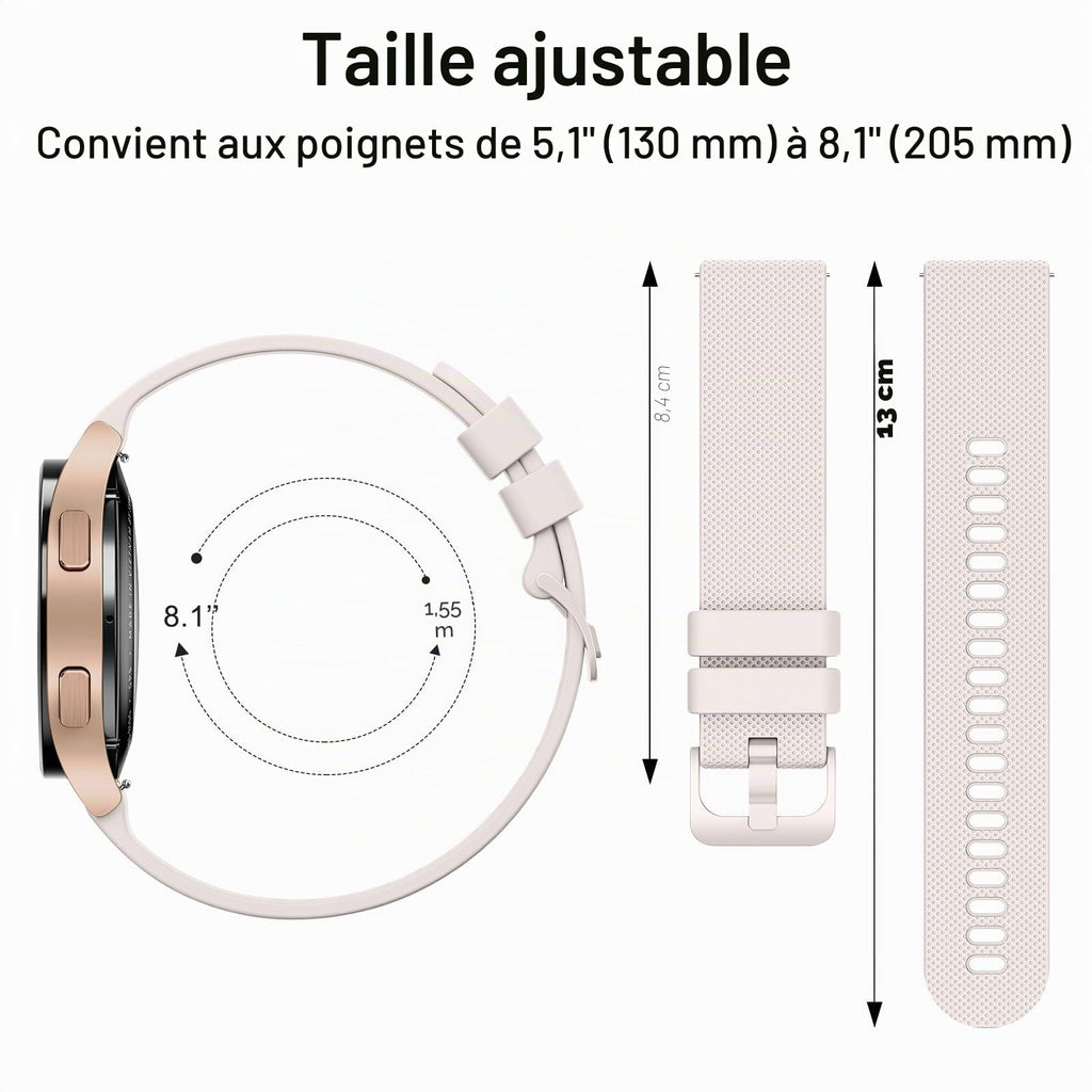 Wanme 20mm Bracelet de Montre en Silicone, Souple Bracelet de Replacement en Dégagement Rapide avec Boucle en Même Couleur Homme Femme 20mm, Starlight