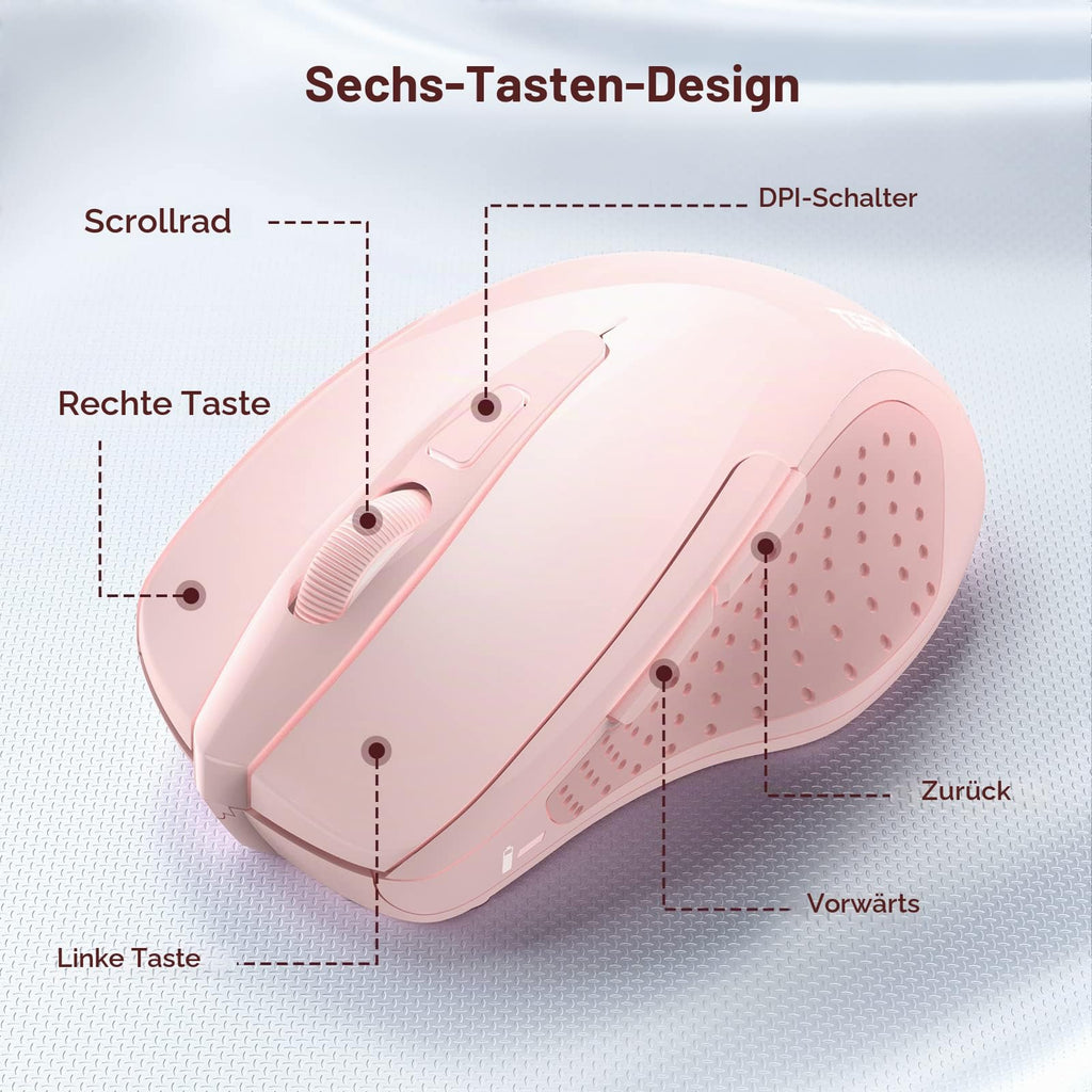 TECKNET Kabellose Maus, 2.4G Optische Funkmaus mit USB Empfänger, Grau