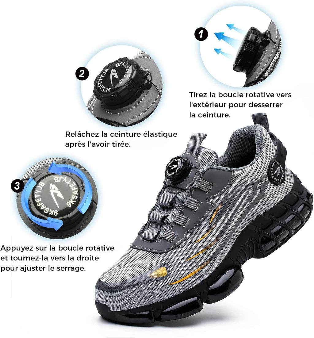 Chaussures de Sécurité Hommes Femmes Basket Respirante Antidérapante Légère Travail avec Embout en Acier 36-46 EU