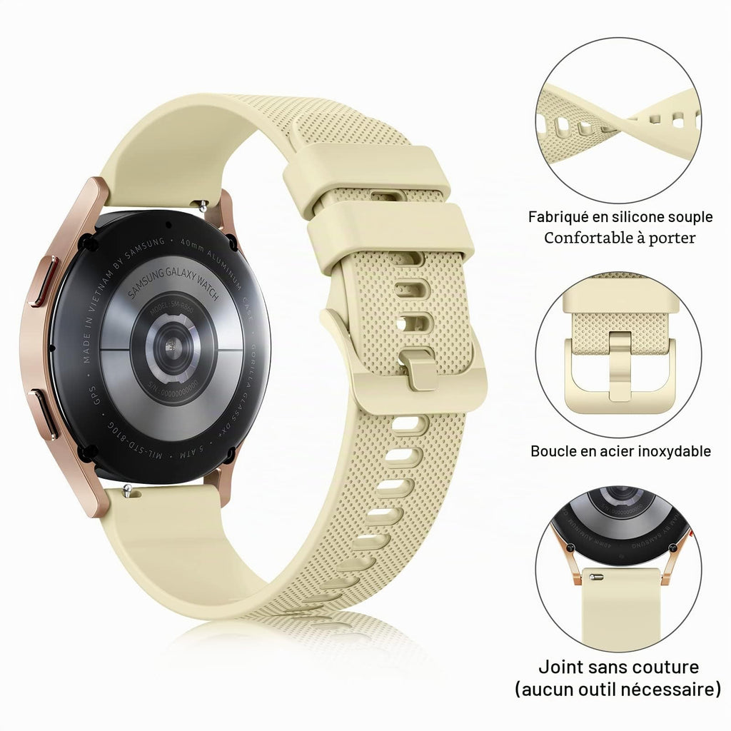 Wanme 20mm Bracelet de Montre en Silicone, Souple Bracelet de Replacement en Dégagement Rapide avec Boucle en Même Couleur Homme Femme 20mm, Starlight