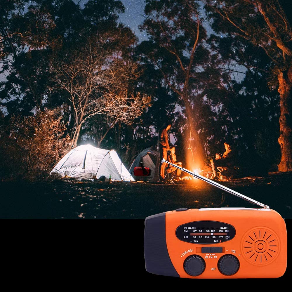 Notfall-Solarradio,Solarbaby Selbstbetriebenes Kurbelradio mit LED-Taschenlampe, SOS-Alarm,AM/FM Wetter Wind Up Radio mit 2000mAh Akku für Notladung von Smartphone,(Rod)