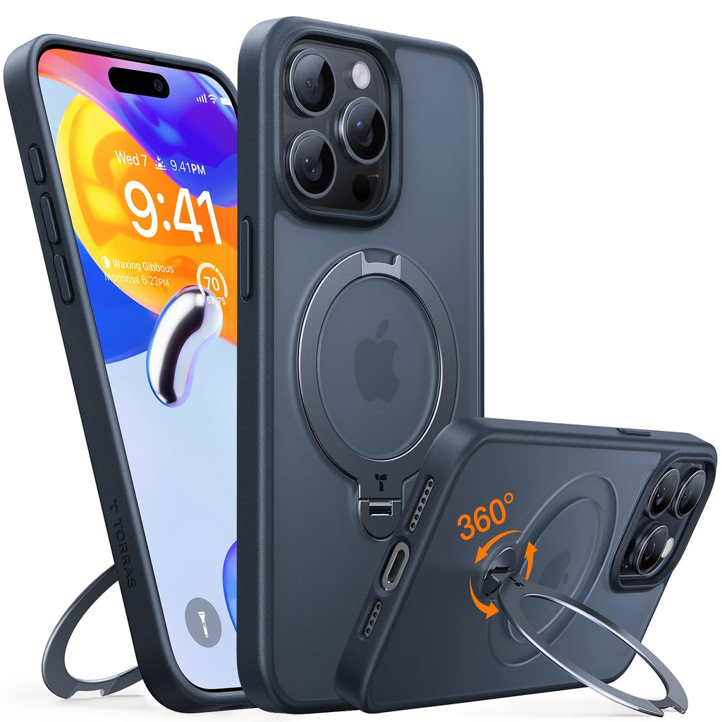 TORRAS Ostand Q3 Spin für iPhone 18 Pro Hülle für MagSafe 360°Stand Schwarz