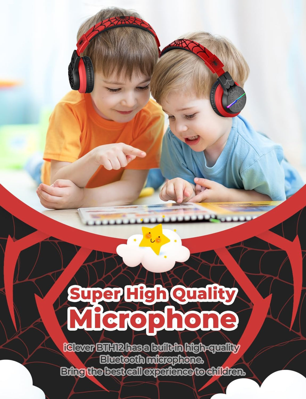 iClever BTH12 Bluetooth-Kopfhörer für Kinder mit LED-Beleuchtung, 85 Stunden Wiedergabezeit, ideal für Reisen