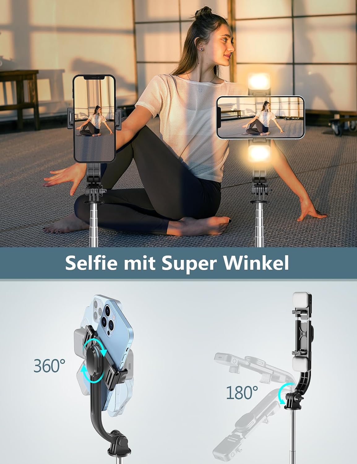 Selfiestick Stativ und Fernbedienung, 2 Fülllicht Stativ für Smartphones