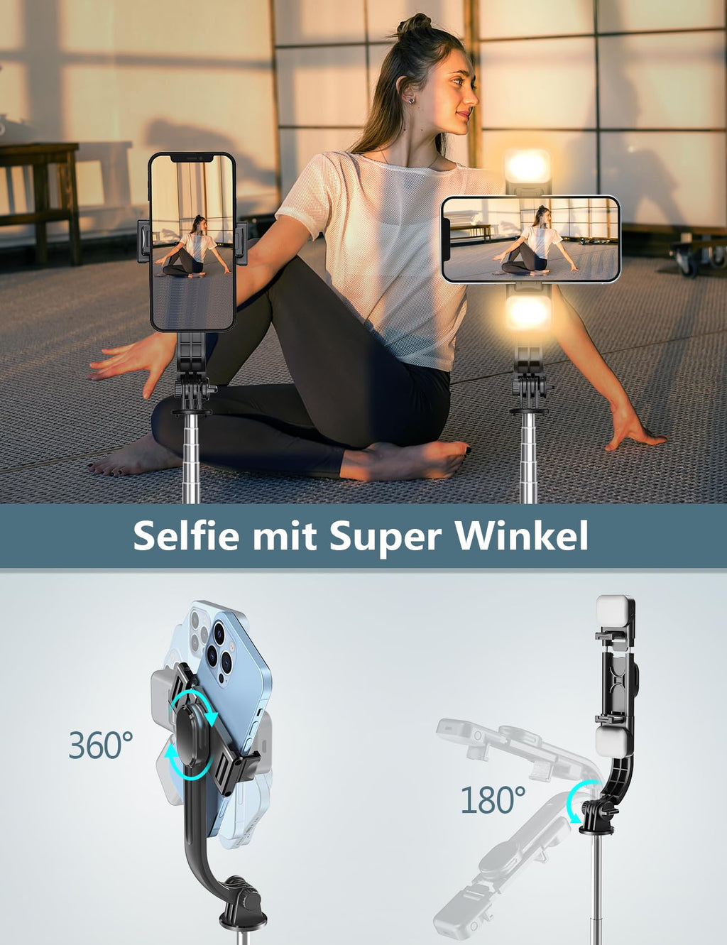 Selfiestick Stativ und Fernbedienung, 2 Fülllicht Stativ für Smartphones
