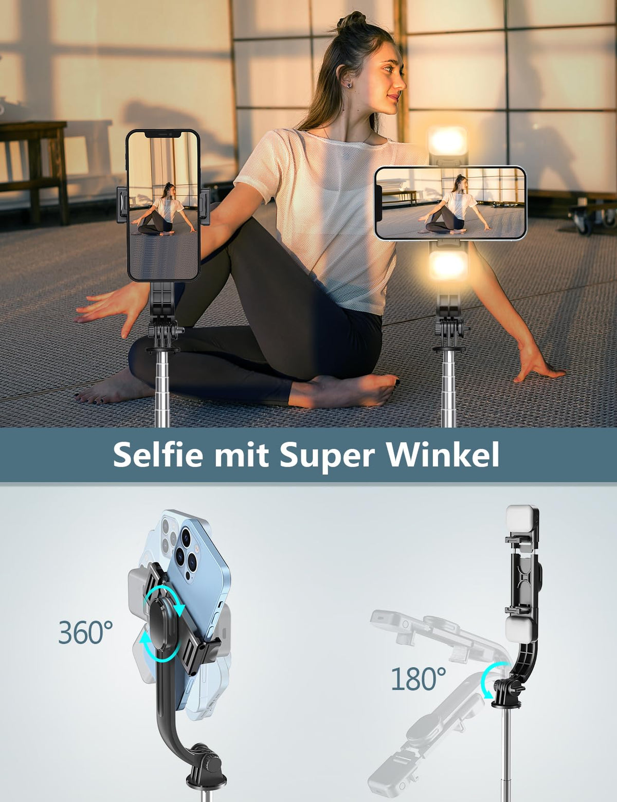 Selfiestick Stativ und Fernbedienung, 2 Fülllicht Stativ für Smartphones