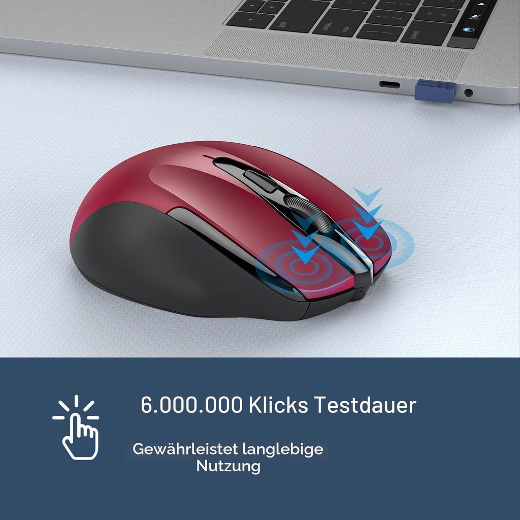TECKNET Kabellose Maus, 2.4G Optische Funkmaus mit USB Empfänger, Grau