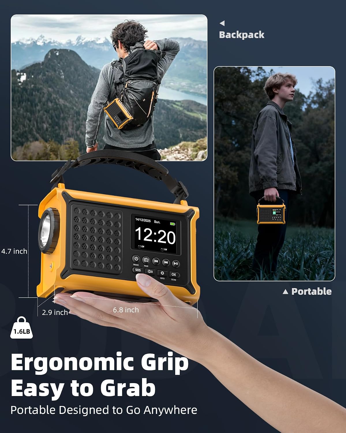 12000mAh Kurbelradio, DAB+/UKW, Notfallradio mit 8500mm² Solarpanel & 650mA Handkurbel-Dynamo, Solar Radio mit Bluetooth 5.0, Taschenlampe & Ladegerät, USB, SOS, Tragbares Radio für Camping & Notfälle