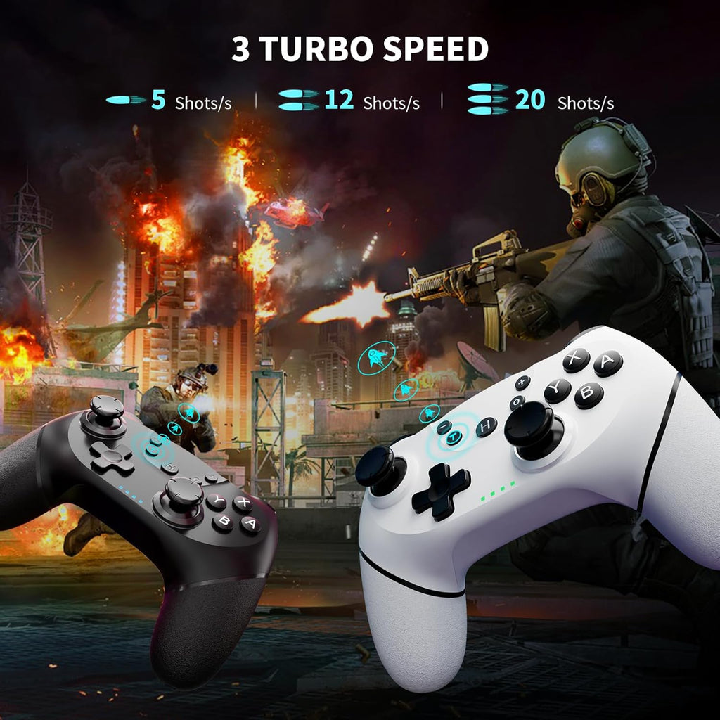 AceGamer 2pcs Wireless Controller für Switch 2/1/Lite/OLED, Controller für Switch Pro mit Weckfunktion mit Einer Taste，Pro Gamepad mit Doppel Vibration/Turbo/Screenshot (Schwarz & Weiß)