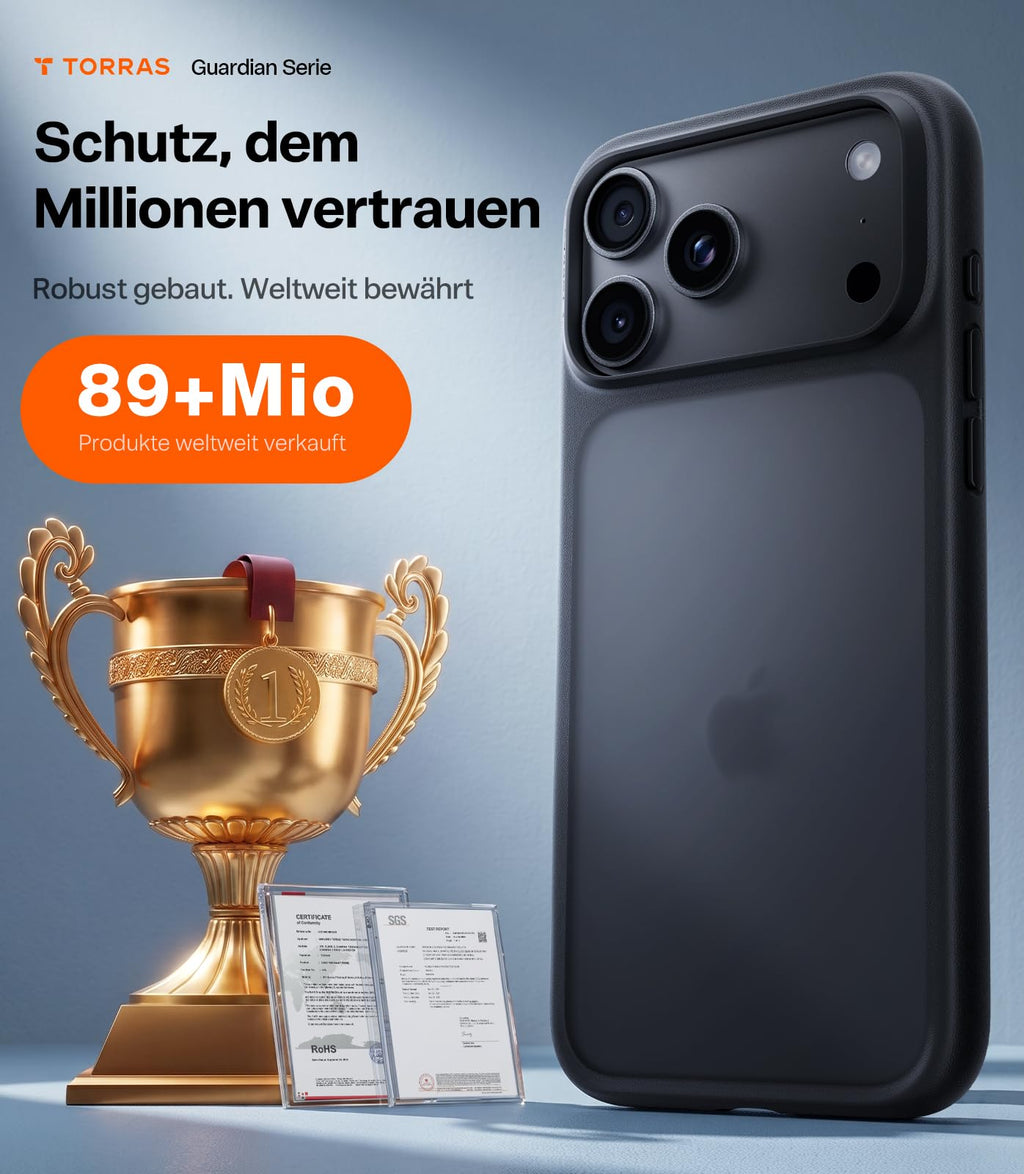 TORRAS für iPhone 18 Pro Hülle iPhone 17 Pro Hülle,Militärschut,Transparent