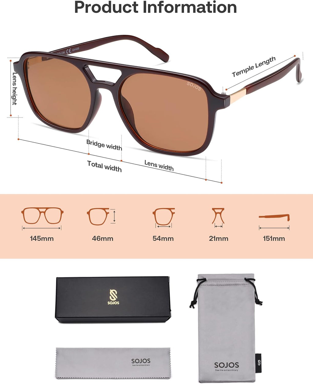 SOJOS Retro Aviator Sunglasses Womens Mens,Trendy Rectangle Shades SJ2202