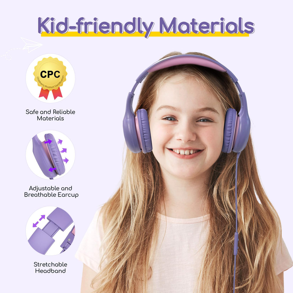 EarFun Kinder Kopfhörer mit 3,5 mm Kabel, Lautstärkebegrenzung, Blau-grün