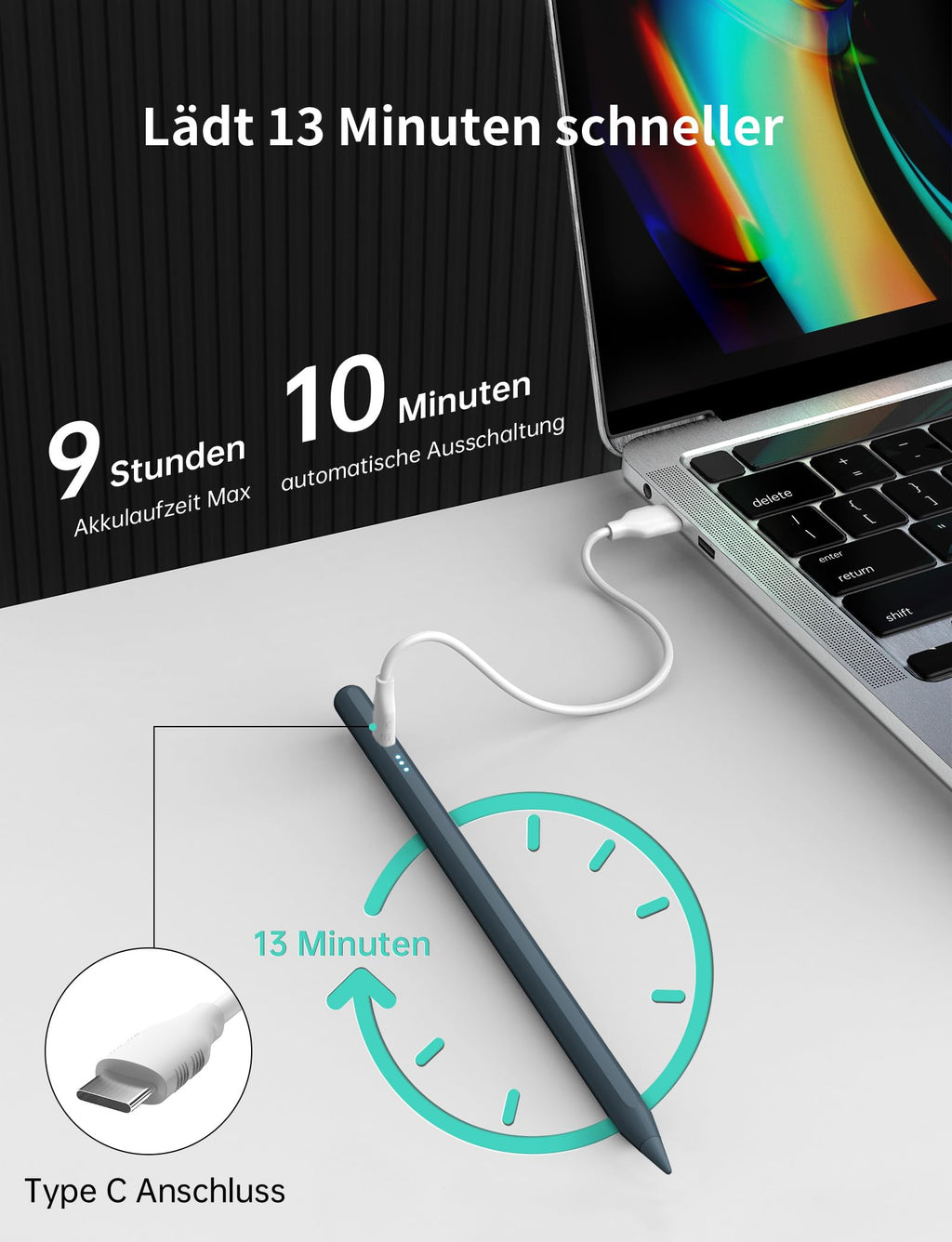 MEKO Stift für Apple iPad 2018–2026, Weiß, 35 Stunden Akkulaufzeit