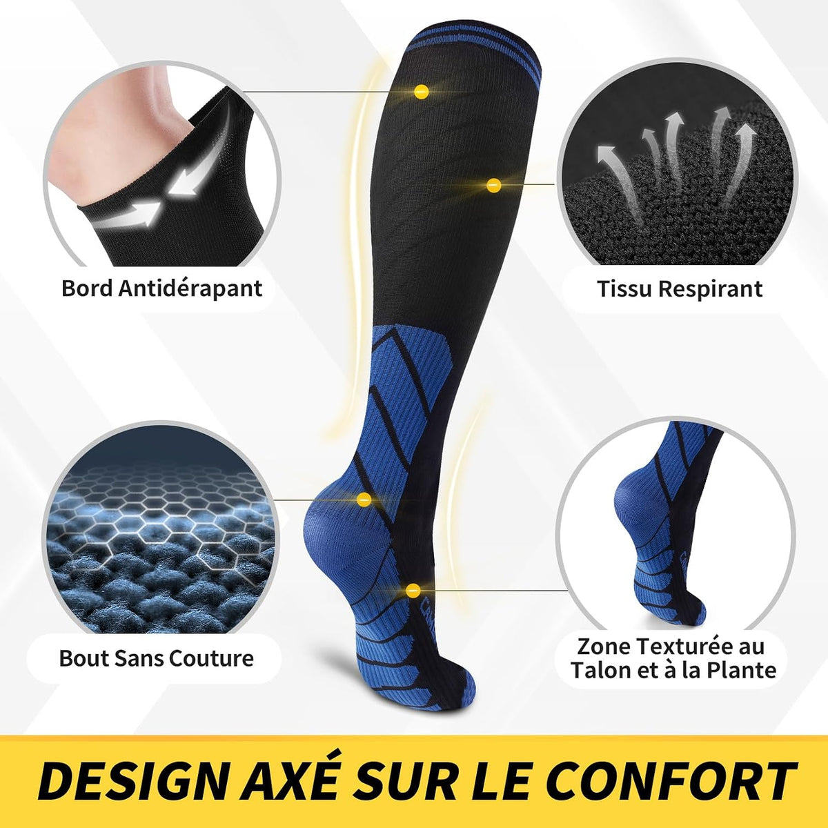 CAMBIVO Bas de Contention Femme Homme 3Paires, Chaussettes de Compression 20-30mmHg, Chaussette Contention Classe 2, pour Circulation Sanguine, Course a Pied, Voyage Avion, Sport, Running, Infirmiere