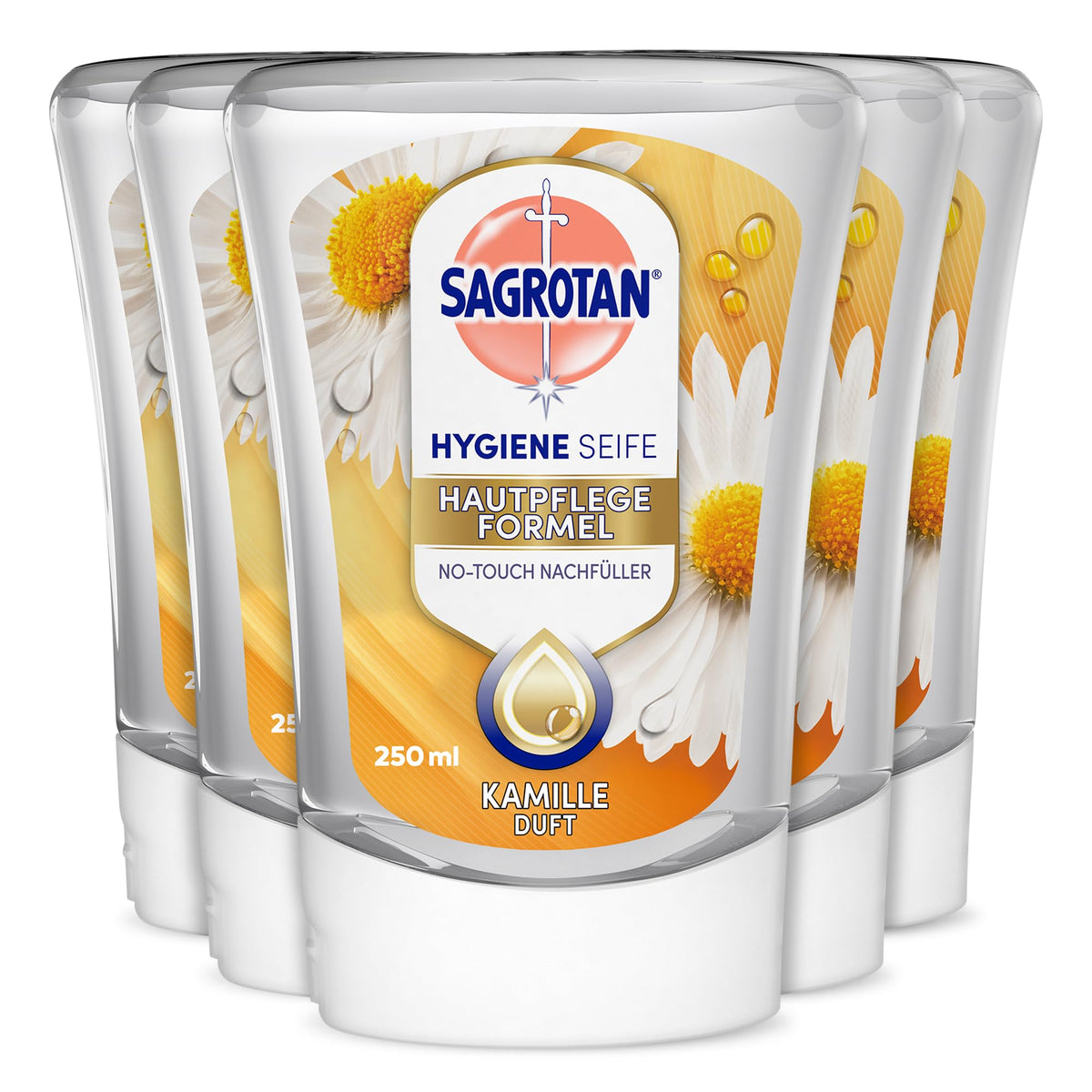 Sagrotan No‑Touch Nachfüller Aloe Vera – Handseife für den automatischen Seifenspender – Sanfte Reinigung für die Hände – Flüssigseife – 5 X 250 ml