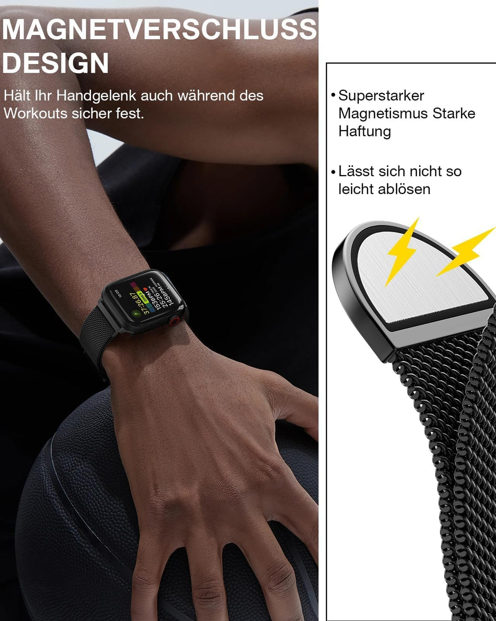 OULUOQI Edelstahl Milanaise Armband für Apple Watch 44mm 46mm 45mm 49mm