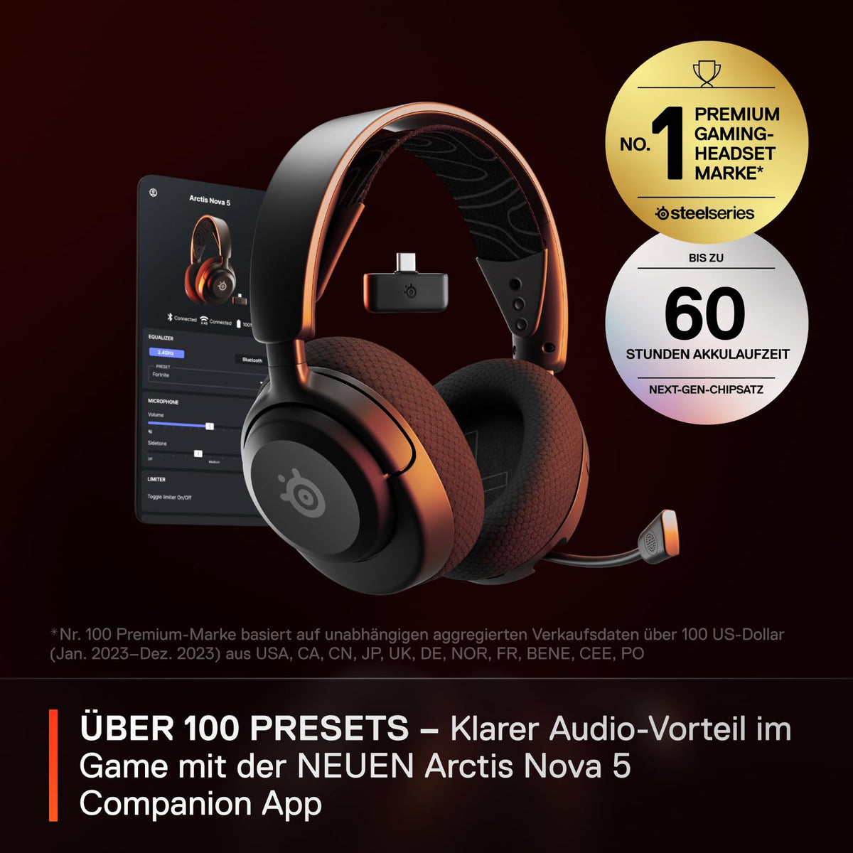 SteelSeries Arctis Nova 5 Wireless - Gaming Headset- Multi-System -PC,PS5 - Magnetische Neodym-Treiber -Über 100 Audio Presets - 60H Akkulaufzeit - 2,4 GHz oder BT-ClearCast Gen2.X-Mik -Weiß