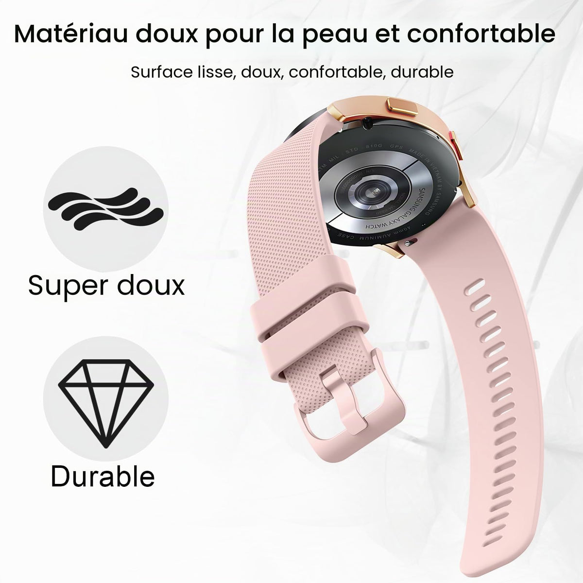 Wanme 20mm Bracelet de Montre en Silicone, Souple Bracelet de Replacement en Dégagement Rapide avec Boucle en Même Couleur Homme Femme 20mm, Starlight
