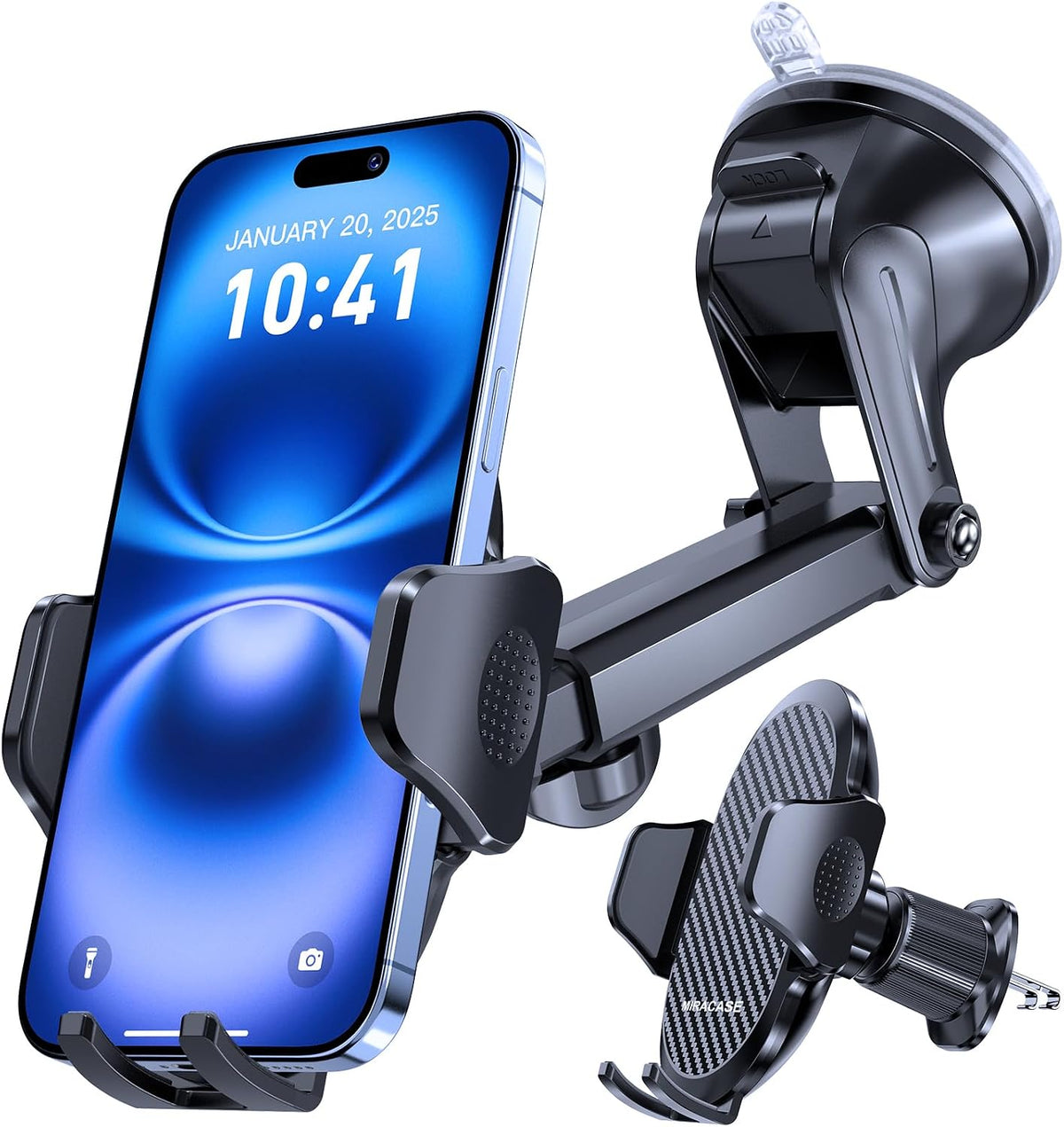 Miracase [2026 Upgraded Handyhalterung Auto Handy Halterung,Universal Car Phone Holder[Stärkste Saugnapf & Lüftungshaken] 360° Drehbar kfz autohalterung Lautsprecher für iPhone Samsung Galaxy Google