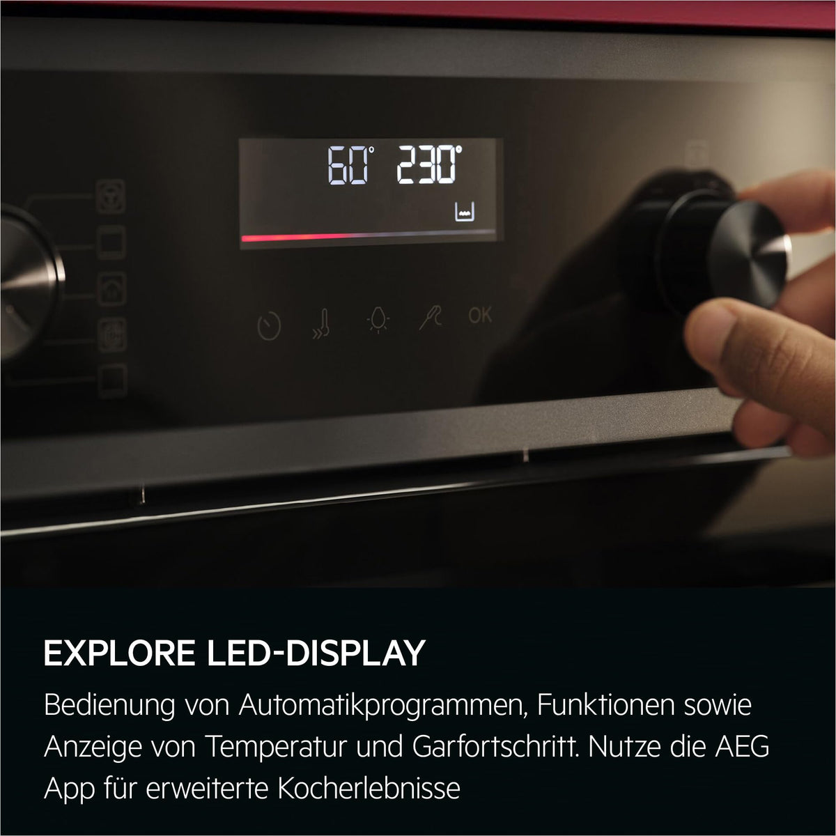 AEG Einbaubackofen, Serie 5 Ringheißluft: Gleichmäßige Garergebnisse auf 3 Ebenen, Pyrolyse Selbstreinigung, 45 Automatikprogramme, LED-Touchdisplay, Schnellaufheizung, Edelstahl, OU5PB40WSM