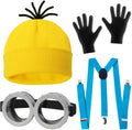 CONGRU 4-tlg. Halloween-Kostüm für Erwachsene, gelber Hut/Schutzbrille/Handschuh/Hosenträger