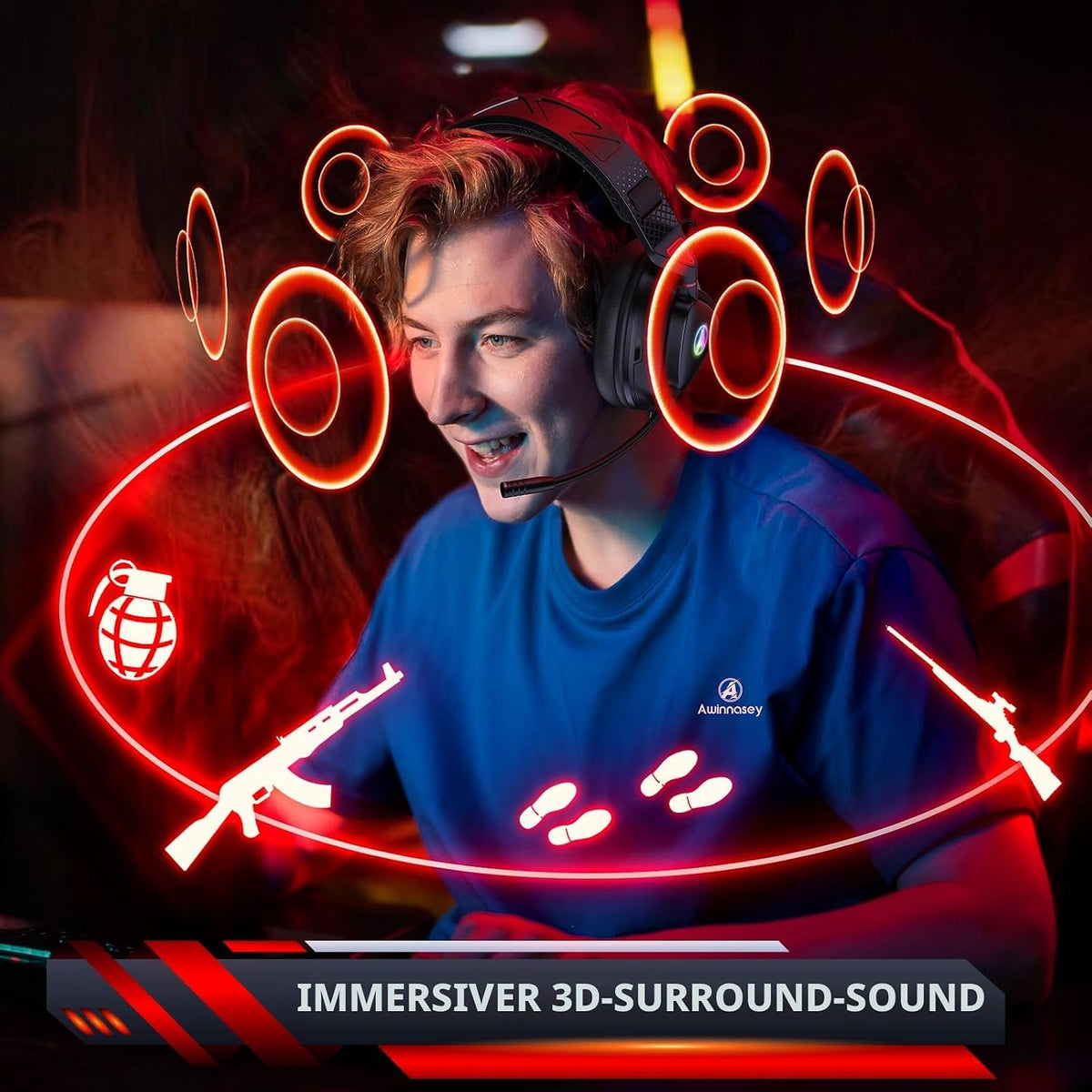 Gaming Headset Wireless für PS5 PS4 PC MAC Handy, 2.4Ghz(USB & Typ-C)+ BT