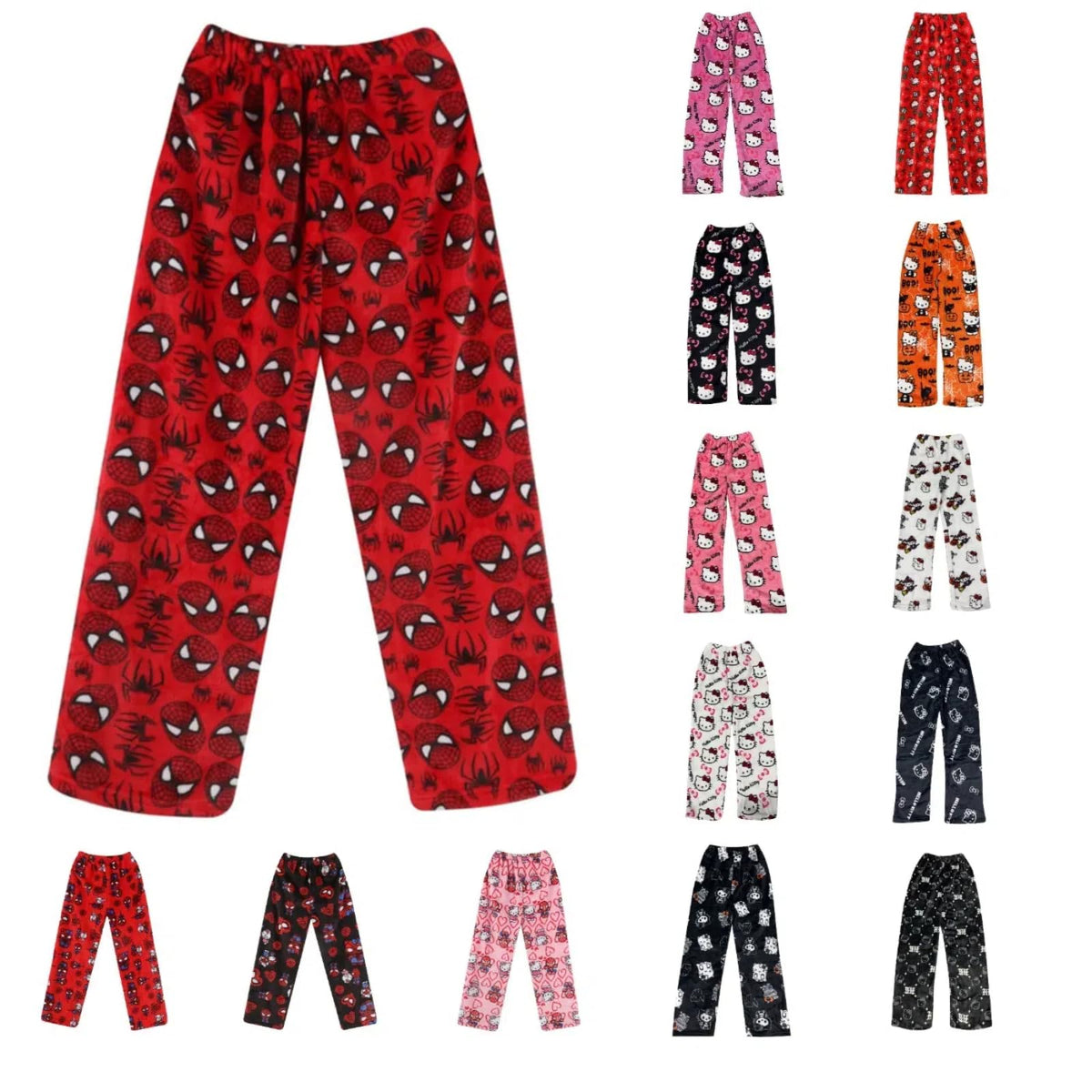 Chnnamzu Damen-Pyjamahose aus Flanell, warmes und weiches Fleece-Pyjamaunterteil, süßes Cartoon-Katzen-Motiv, Kawaii-Mode, lässige Nachtwäsche, Loungewear-Hose