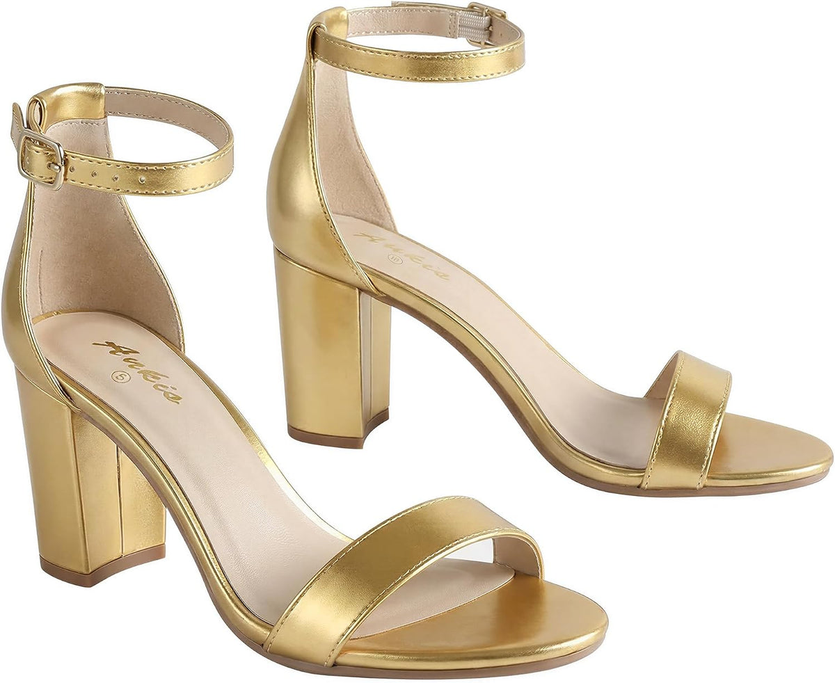 Ankis Damen-Sandalen mit offenem Zehenbereich, Knöchelriemen und 7 cm Blockabsatz