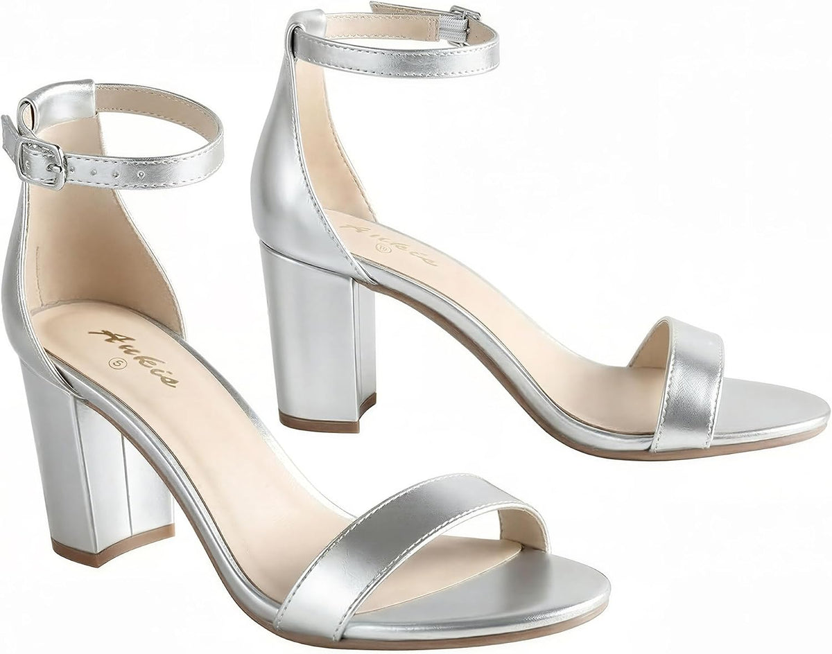 Ankis Damen-Sandalen mit offenem Zehenbereich, Knöchelriemen und 7 cm Blockabsatz