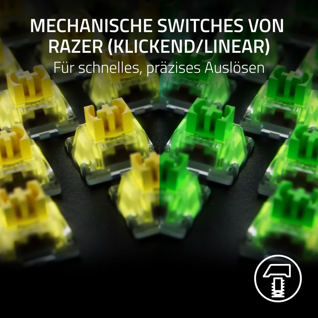 Razer BlackWidow V4 - Mechanische Gaming-Tastatur Chroma RGB (Mechanische Yellow Switches, 6 eigene Makro-Tasten, Doubleshot-ABS-Tastenkappen) QWERTZ DE-Layout | Schwarz