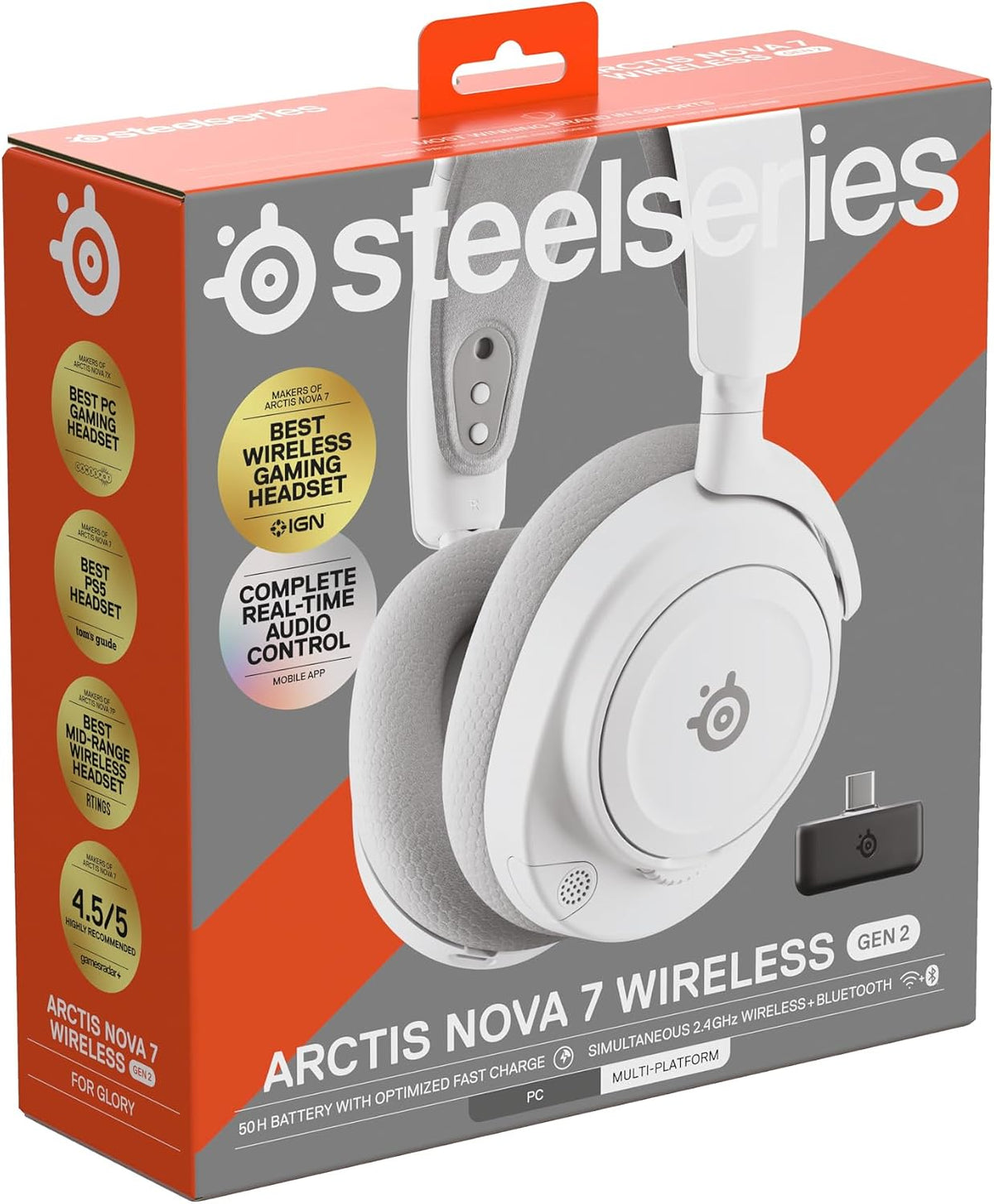 SteelSeries Arctis Nova 7 Wireless Gen 2 Multi-Plattform-Gaming-Headset - Echtzeit-App-Steuerung - Über 50 Std. Akkulaufzeit - 2,4 GHz/Bluetooth parallel möglich -PC, PS5, PS4, Switch 1/2, Mobilgeräte