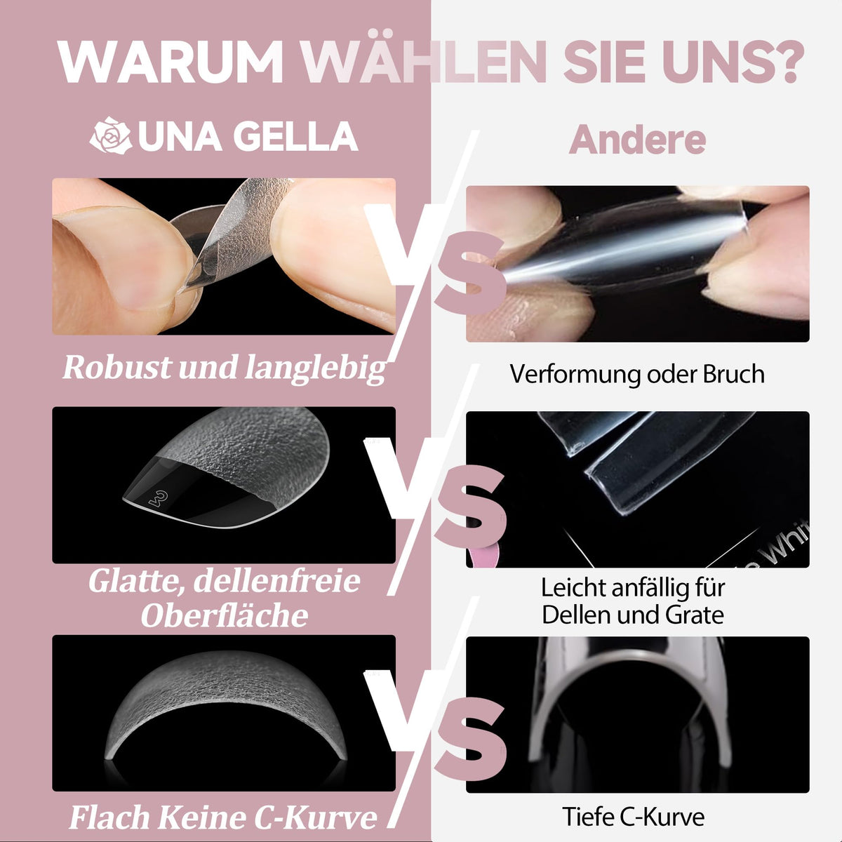 UNA GELLA Kurze Mandel Nail Tips 504 Stück