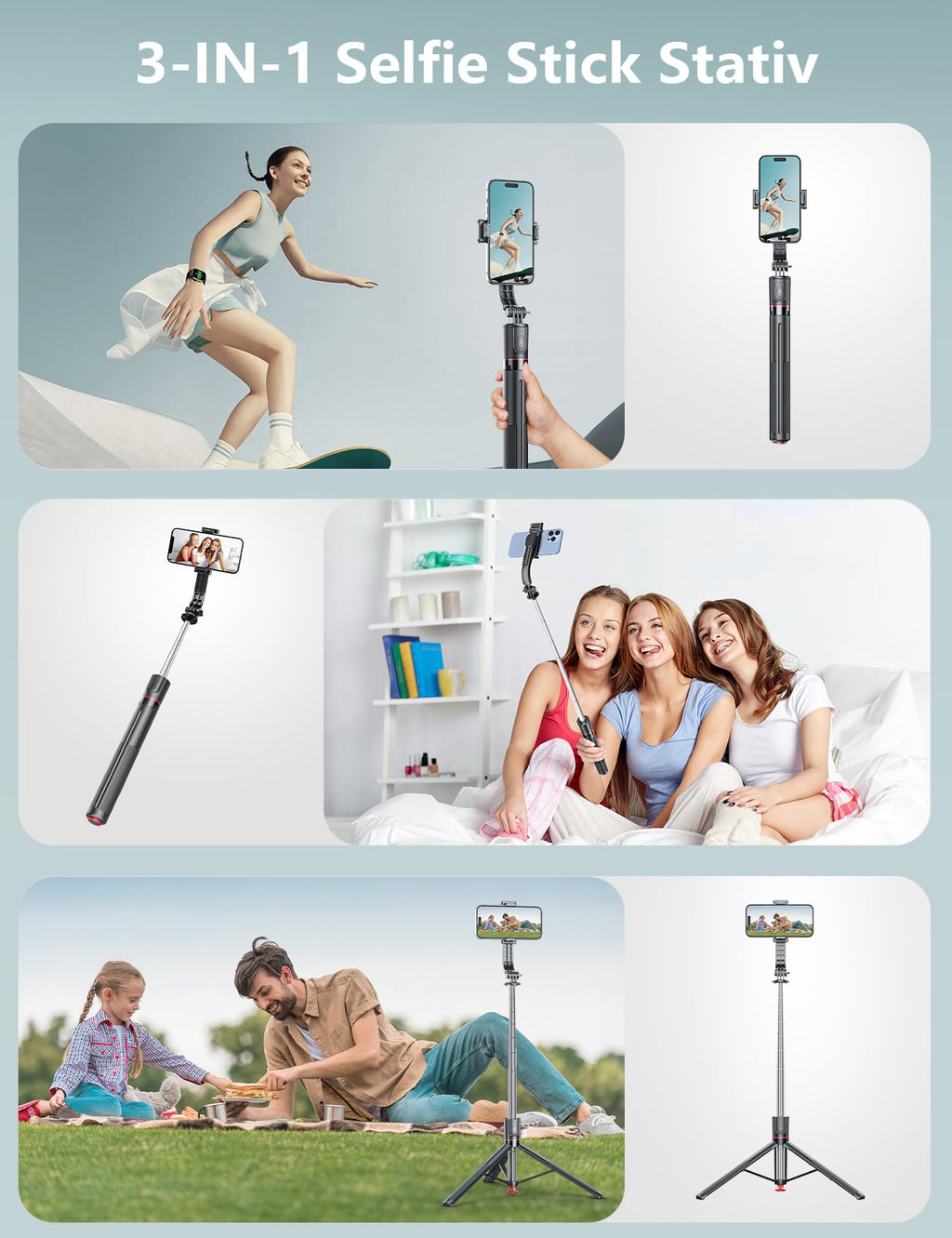 Selfiestick Stativ und Fernbedienung, 2 Fülllicht Stativ für Smartphones