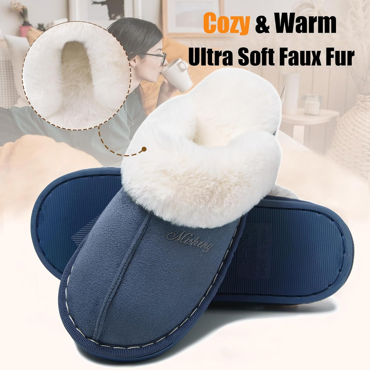 Misolin Damen Herren Hausschuhe Winter Warme Pantoffeln mit Memory-Schaum