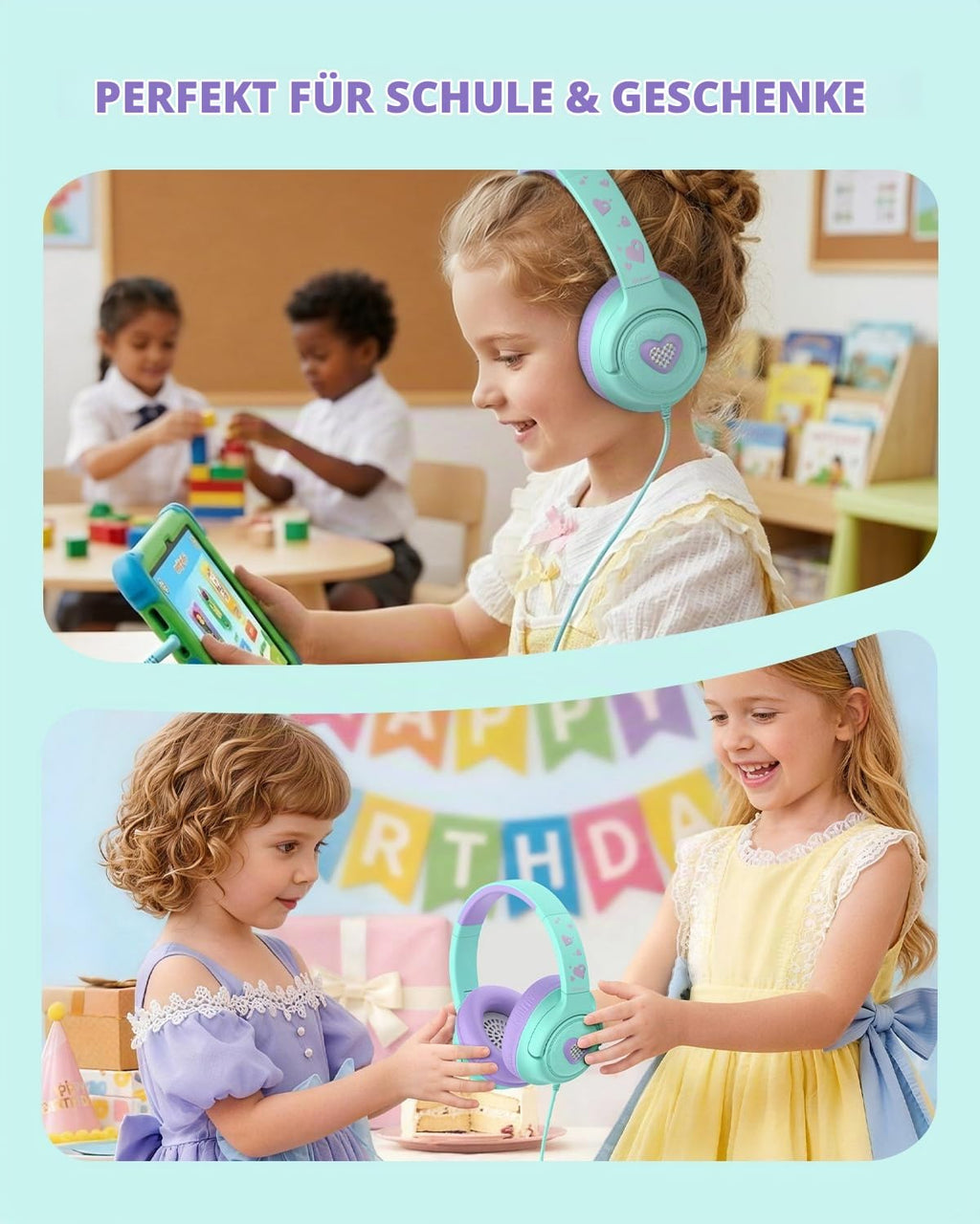 iClever HS26 Kopfhörer Kinder mit 3,5 mm Kabel für Schule/Tablet/Reisen