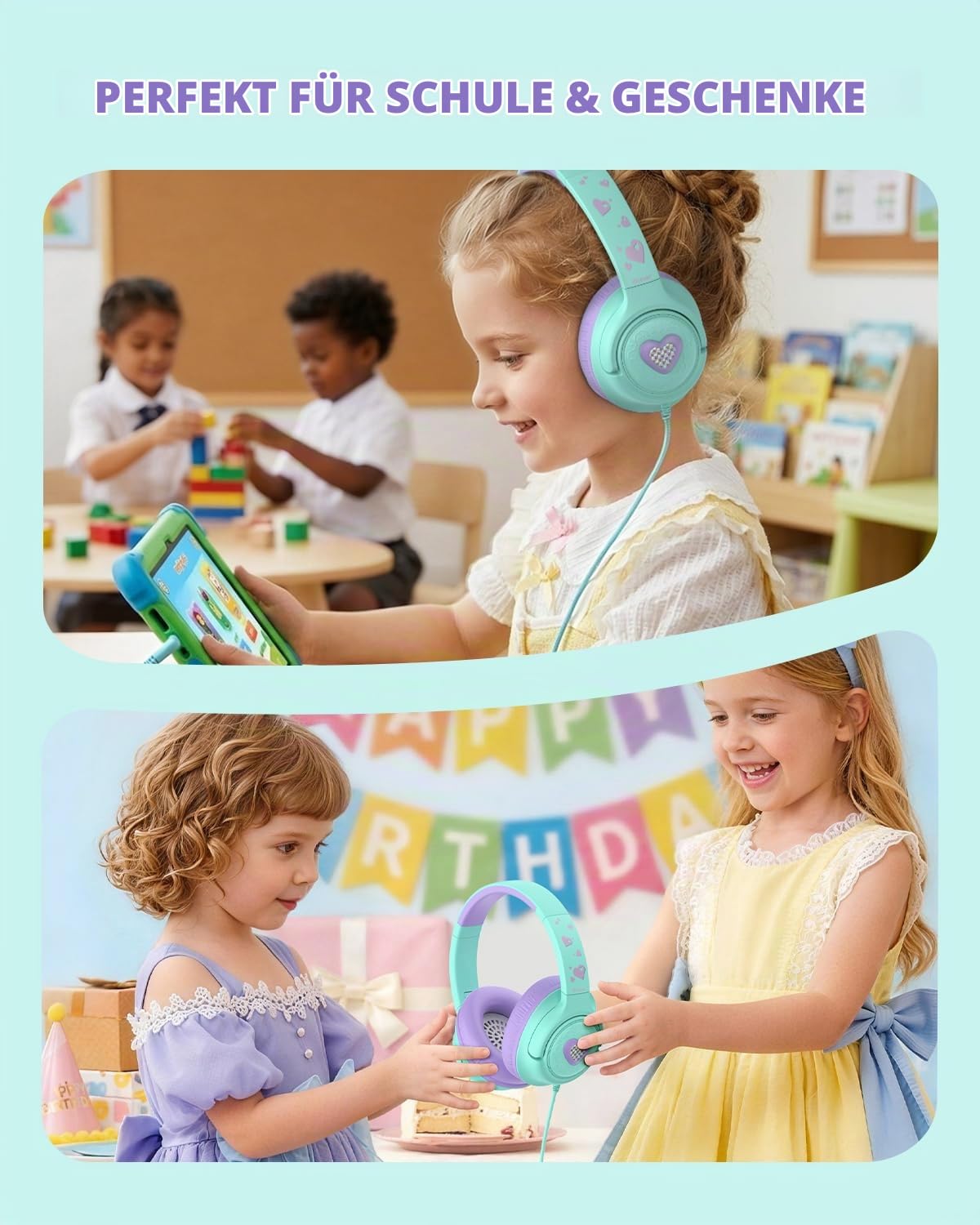 iClever HS26 Kopfhörer Kinder mit 3,5 mm Kabel für Schule/Tablet/Reisen