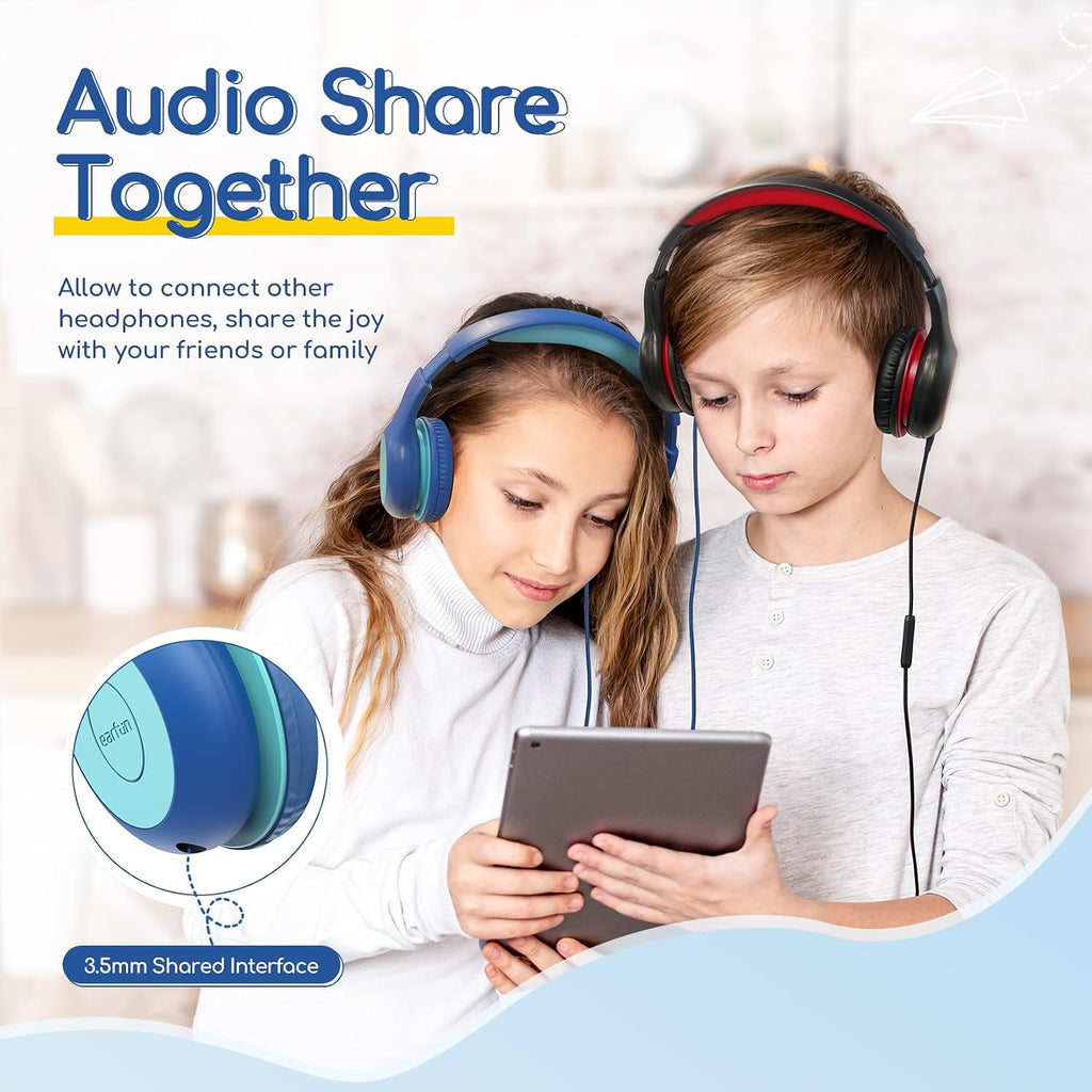EarFun Kinder Kopfhörer mit 3,5 mm Kabel, Lautstärkebegrenzung, Blau-grün