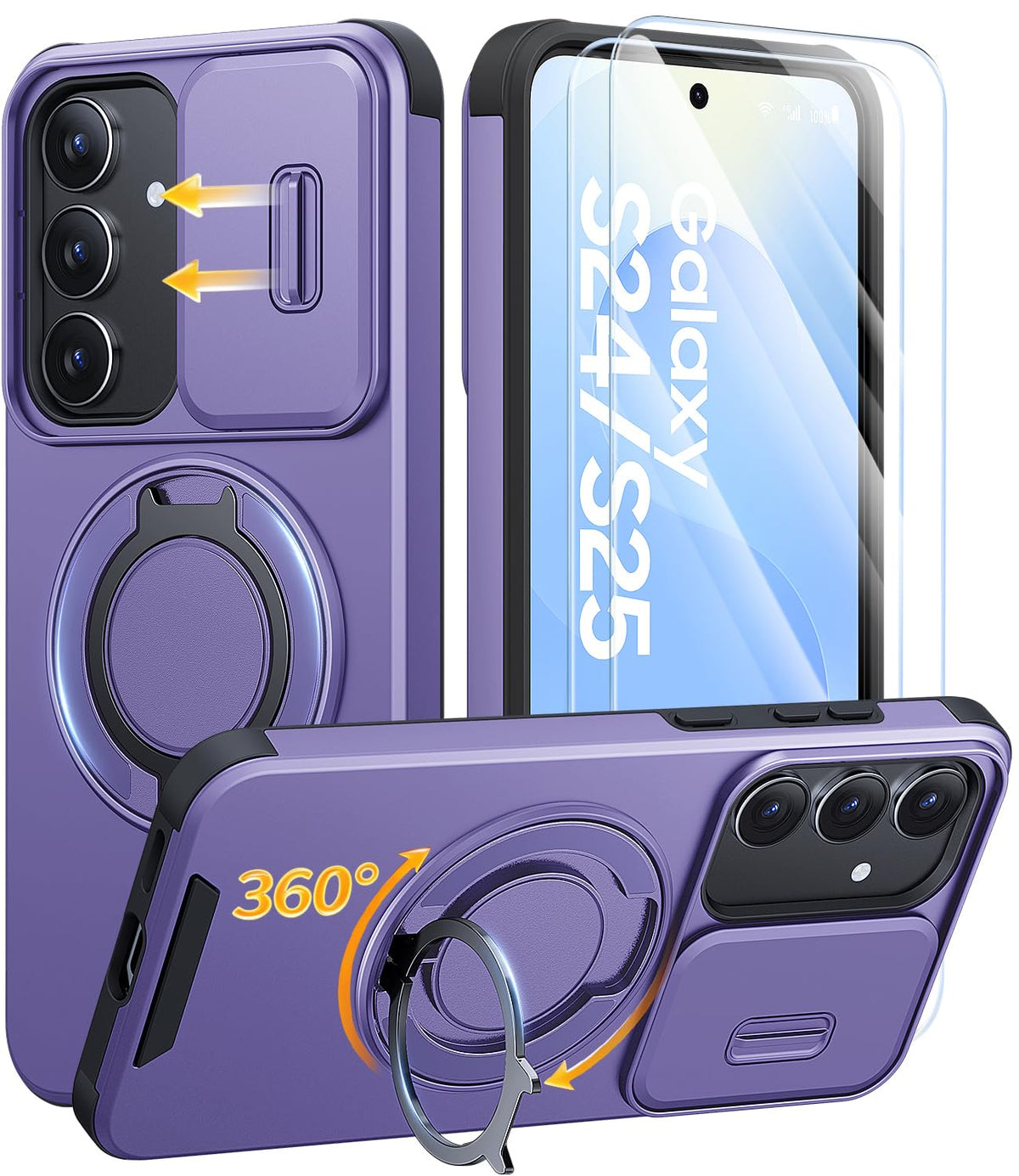 AOUIA für Samsung Galaxy S26 Ultra Hülle mit 2 Stück Panzerglas, Kameraschutz, 360° drehbarer Ringständer, Militärstandard Stoßschutz, robuste Handyhülle für Samsung S26 Ultra, Schwarz