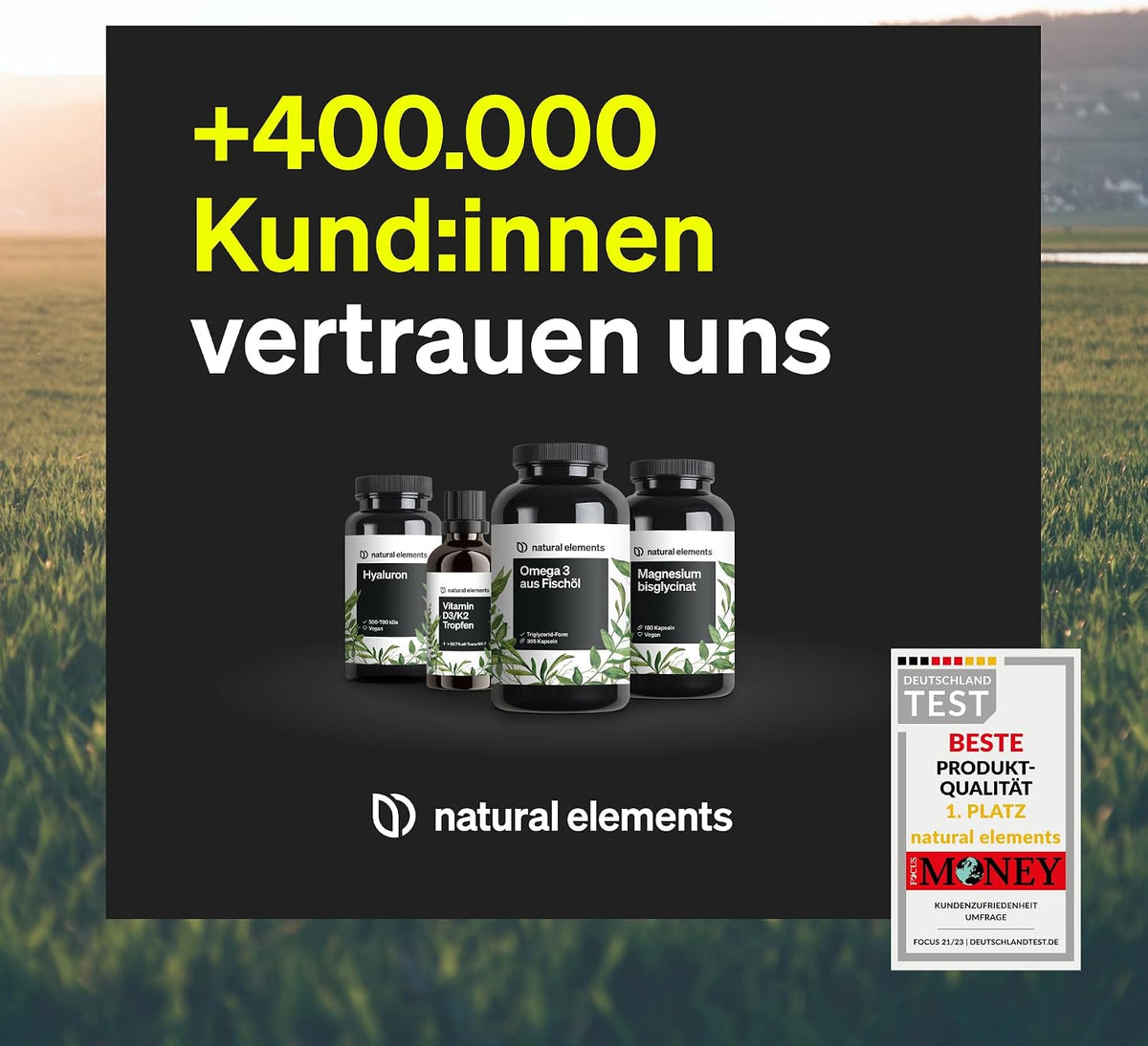 natural elements Magnesium Komplex - Premium: Aus 5 hochwertigen Verbindungen - 400mg elementares Magnesium pro Tagesdosis - Laborgeprüft, vegan, hochdosiert