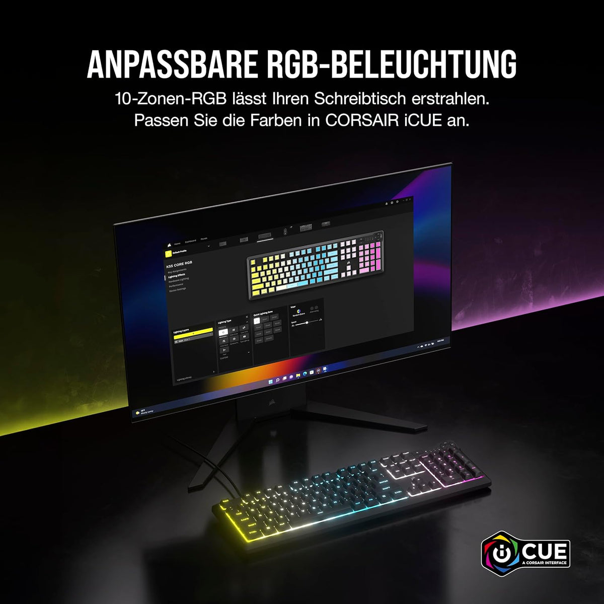 Corsair K55 CORE RGB Membran Kabelgebundene Gaming-Tastatur – Schwarz