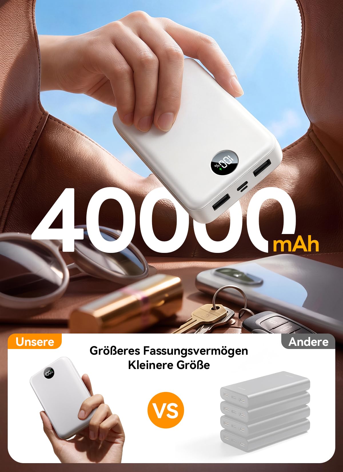 Power Bank 27000mAh, Ultra Kompakte Powerbank Schnellladen mit 3-in-1 Kabel