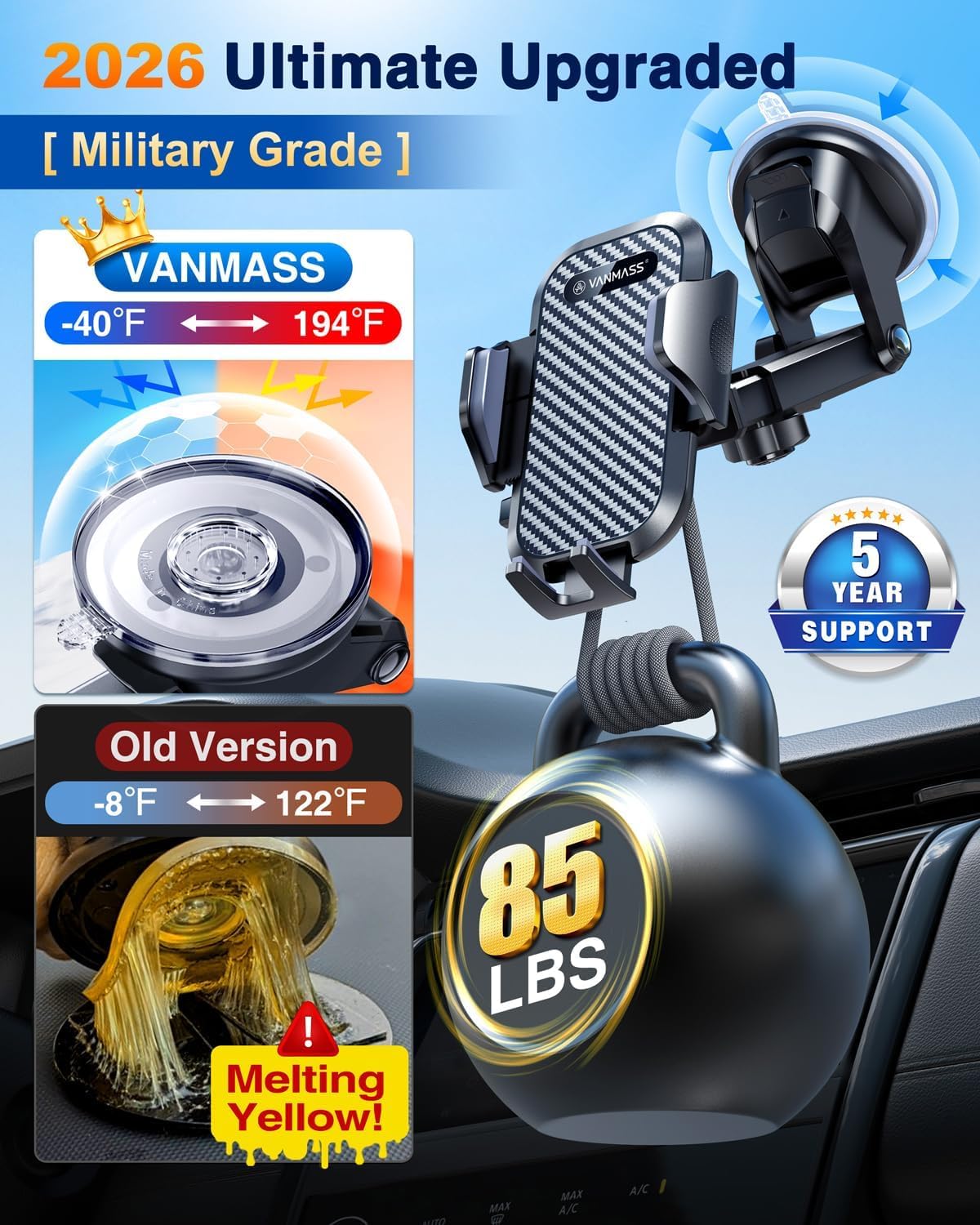VANMASS 2026【Militär-Klasse】Handyhalterung Auto Upgrade【Stärkste Saugnapf & Lüftungshaken】4 in 1 Handy Halterung Auto 360° Drehbar Handyhalter Auto Armaturenbrett Scheibe Wand für iPhone Samsung usw