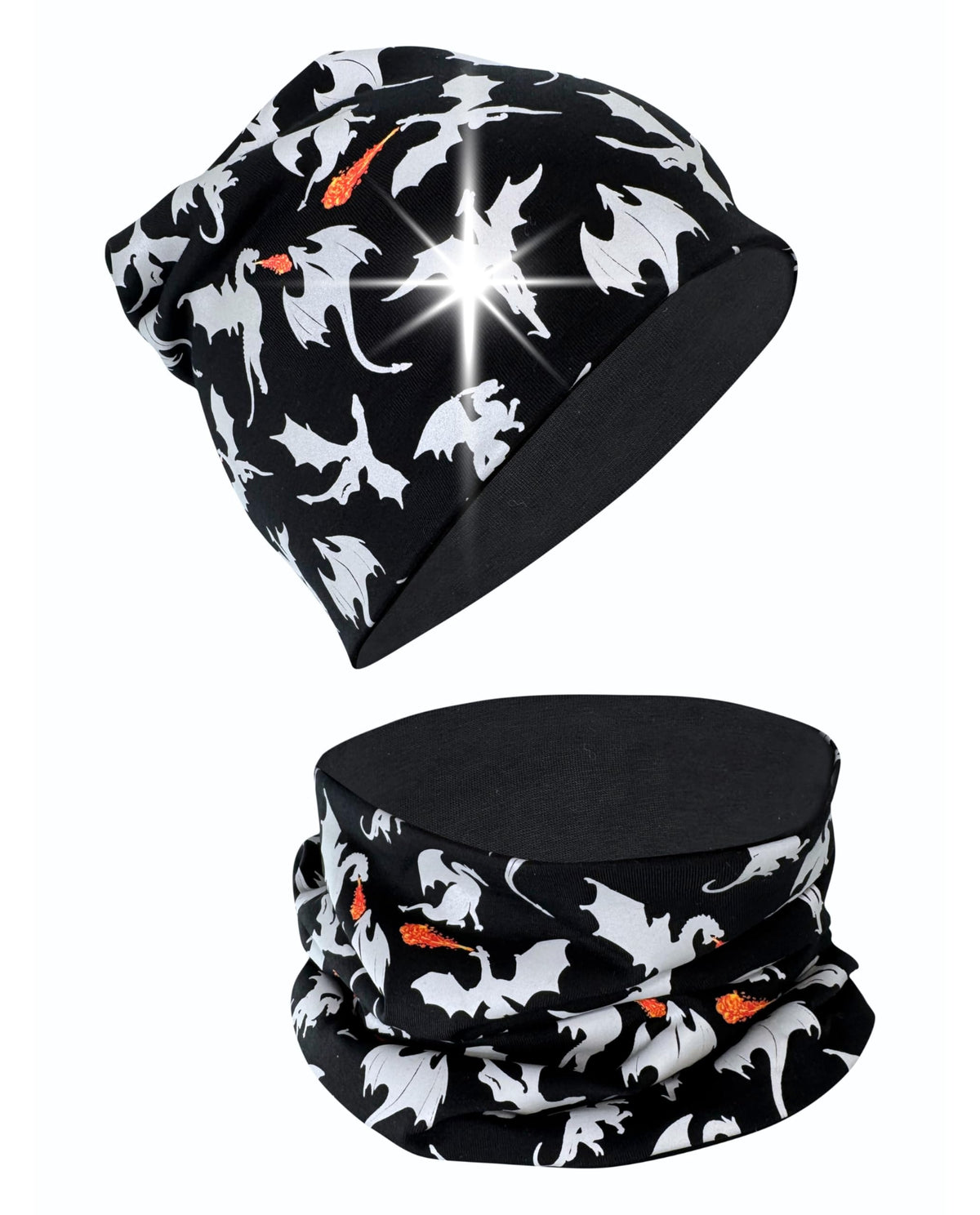 HECKBO 360° Reflektor Kinder Mütze & Loop Schal Set - 95% Baumwolle - weiches & pflegeleichtes Stretch-Material - Beanie Frühling Herbst Winter (48-54 cm)